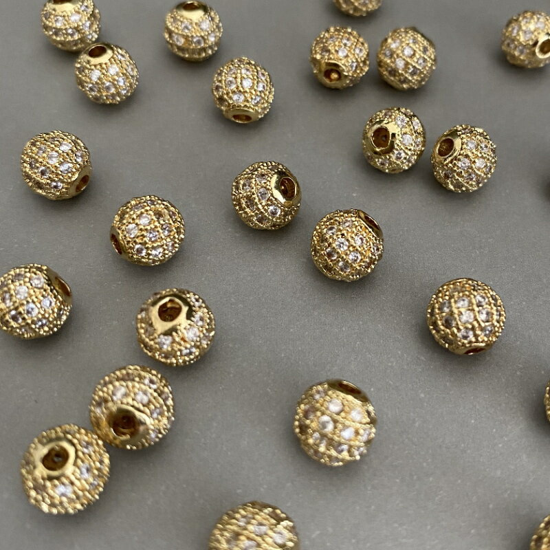 [ 3個 ] パヴェボール 6mm 8mm [ ゴールド / シルバー / ピンクゴールド ] ラウンド キュービックジル..