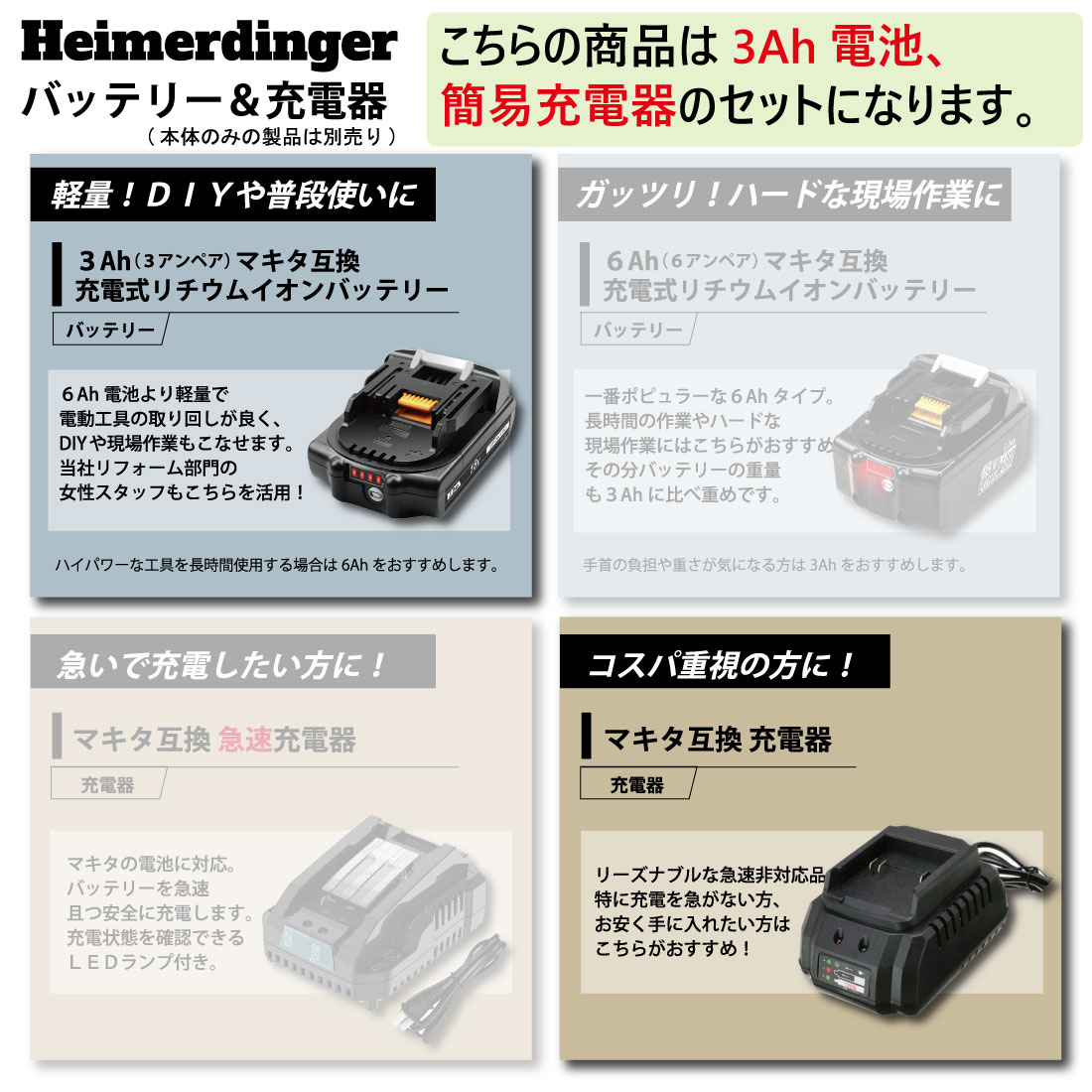 ハンマードリル セット 全て マキタ ＆Hikoki互換 本体+3.0Ah電池+充電器 コードレス インパクトドリル 国内正規 18V Heimerdinger 送料無料 3