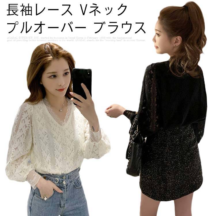 【送料無料】刺繍 プルオーバー ブラウス レディース シャツ 長袖 ブラウスシャツ レースブラウス チュニック Vネック ゆったり トップス 無地 プルオーバー 透ける シースルー メッシュ オフィス