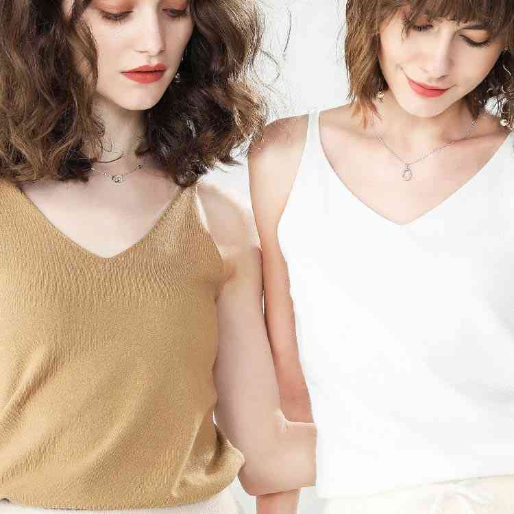 NISHIKIYAのキャミソール トップス Vネック 薄ニット インナー タンクトップ 薄手 カラフル 無地 ノースリーブ Vネック 春 夏 秋 冬 定番 オールシーズン 部屋着 シンプル 無地キャミソール 袖なし｜アングル2