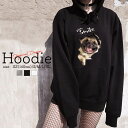 パーカー レディース メンズ スウェット パーカー プルオーバー hoodie 長袖 フード付き ペア カップル XS S M L XL ペア カップル おそろ リンクコーデ パグ more smile dog 犬 可愛い 大人かわいい