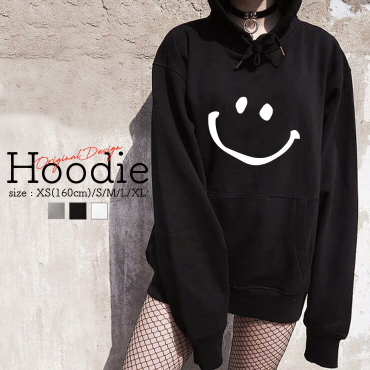 パーカー レディース メンズ スウェット パーカー プルオーバー hoodie 長袖 フード付き ペア カップル XS S M L XL ペア カップル おそろ リンクコーデ ニコちゃん にこちゃん スマイリーマーク smile 可愛い その1