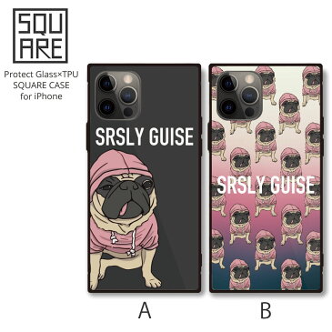 iPhone12 ケース 12Pro Max 12mini SE 第2世代 se2 iPhone11 強化ガラス スクエアケース iPhone XR XS MAX iPhone8 7 Plus galaxy パグ 犬 dog pug SRSLY GUISE ぶさかわ カワイイ おしゃれ