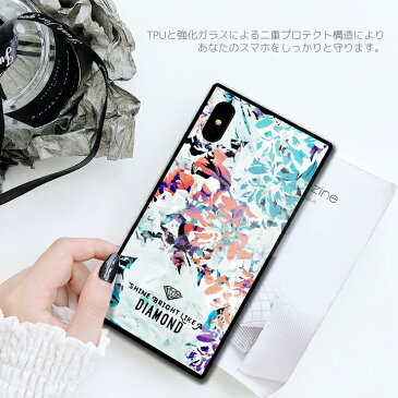 iPhone 11 ケース 強化ガラス スクエアケース iPhone XR XS MAX iPhone8 8Plus iPhone7 7Plus galaxy はりねずみ 水彩 花 flower おしゃれ Hedgehog animal 大人可愛い かわいい 可愛い