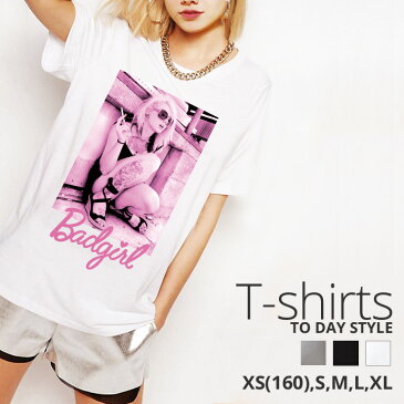 Tシャツ レディース メンズ クルーネック 丸首 綿 半袖 カットソー pink ピンクsexy セクシー smoking ガール ロゴ おしゃれ カワイイ サングラス Bad girl タトゥー