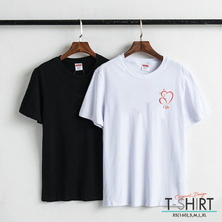 Tシャツ レディース メンズ クルーネック 丸首 綿 半袖 カットソー ロゴ プリント 大人かわいい オシャレ ペア カップル おそろ リンクコーデ おしゃれ かわいい シンプル 猫 ハートキャット