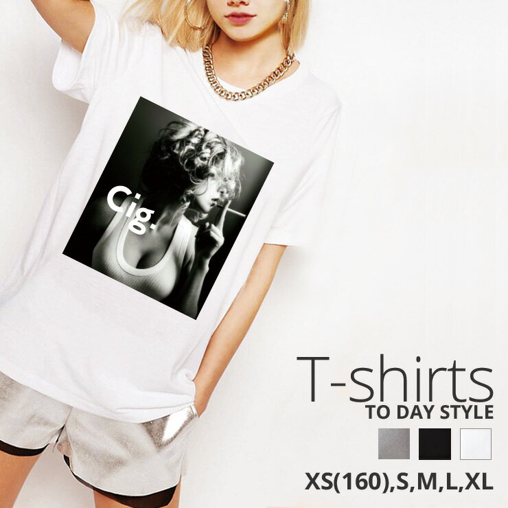 Tシャツ レディース メンズ クルーネック 丸首 綿 半袖 カットソー sexy girl cig photo 大人かわいい オシャレ かわいい かっこいい仲良しコーデ ロゴ ペア カップル おそろ リンクコーデ