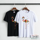 Tシャツ レディース メンズ クルーネック 丸首 綿 半袖 カットソー ロゴ プリント 大人かわいい オシャレ ペア カップル おそろ リンクコーデ フラミンゴ...