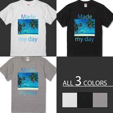 Tシャツ レディース メンズ クルーネック 丸首 綿 半袖 カットソー ヤシの木 パームツリー 海 ビーチ 砂浜 青空 空 景色 風景 ペア カップル おそろ リンクコーデ