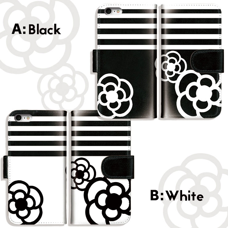 Galaxy S25 S24 S23 Ultra A545G A53 S22 A22 A23 Ultra 手帳型 Galaxy SC-51F SCG31 SH-51A SC-51B SCG10 ケース 手帳 カバー ギャラクシー スマホケース カメリア Camellia 黒 白 ボーダー 花柄 カメリアパターン×モノトーンがおしゃれ