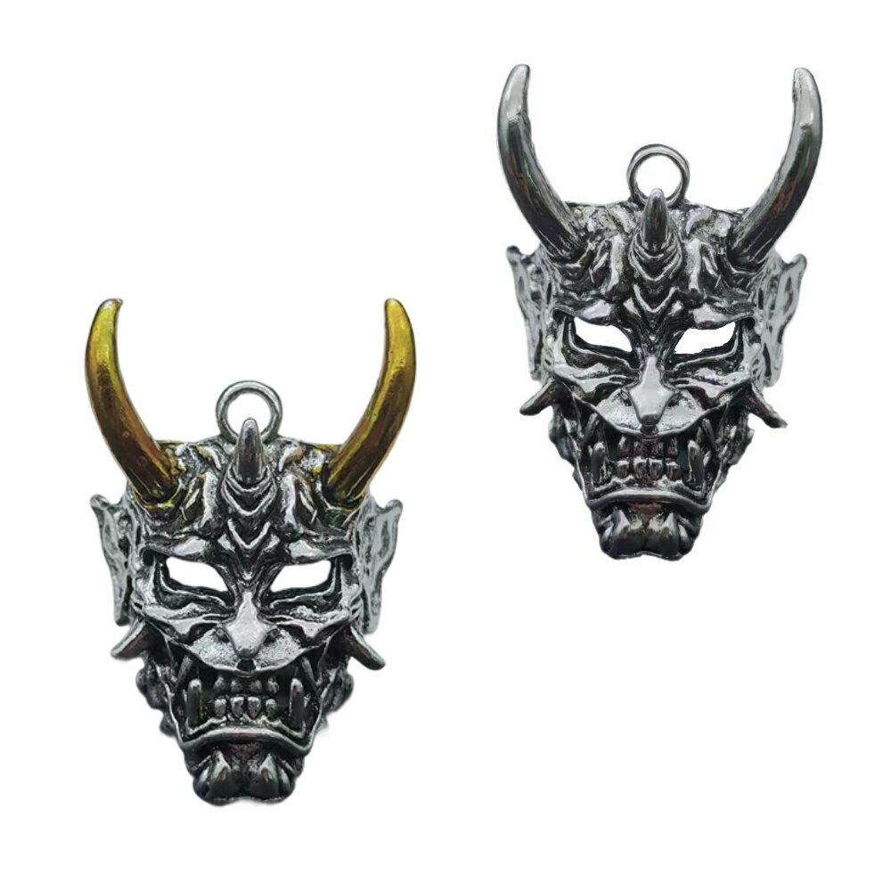 鬼 ペンダントトップ 2点セット 鬼 アクセサリー トップ 鬼のお面 金 銀 ネックレス ペンダント ...