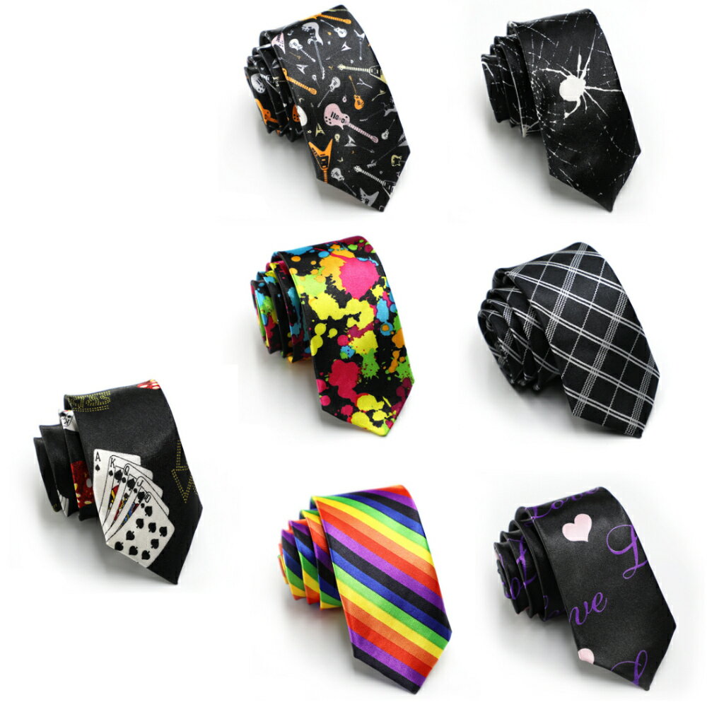 ナロータイ メンズ 細身 ネクタイ おしゃれ デザイン豊富 プレゼント ギフト 男性用 スリムタイ 細身 ファッションタイ ネクタイ トランプ ギター バンド 蜘蛛 スパイダー インク ペンキ レインボー 虹 love ハート