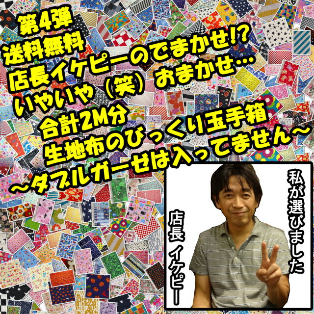 第4弾 送料無料 福袋 毎週7セット限定 レターパックライト発送 店長イケピーのでまかせ!? いやいや 笑 おまかせ… 合計2M分 生地布のびっくり玉手箱 ダブルガーゼは入ってません 布 布地 生地 …