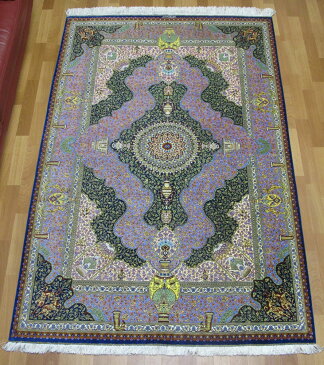 ペルシャ絨毯 高級　シルク 手織り リビングサイズ 200×131cm イラン直輸入 クム・ジャムシーディ 高品質 じゅうたん ラグ (品番:FL-40)