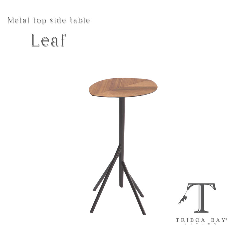 リーフ型テーブル 葉っぱ サイドテーブル 鉄板 突板 アイアン 金属 ボタニカル ナイトテーブル 小さめ/リーフ