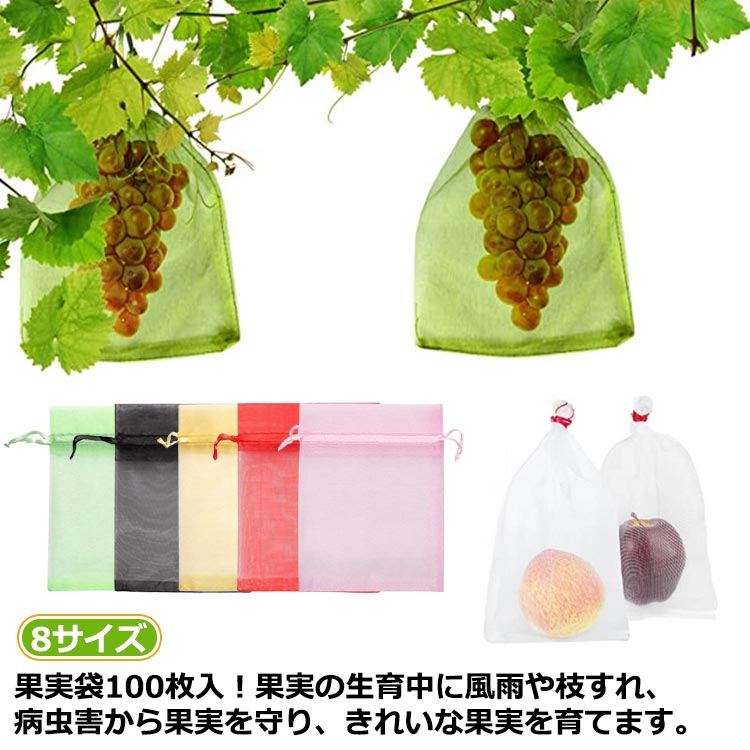鳩よけネット りんご袋 ぶどう袋 リンゴ袋 保護 20×30 防虫 緑色 イチゴ 100枚入 ネット カラス対策 果..