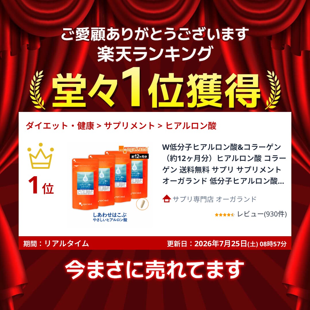 W低分子ヒアルロン酸&コラーゲン（約12ヶ月分）ヒアルロン酸 コラーゲン 送料無料 サプリ サプリメント オーガランド 低分子ヒアルロン酸 低分子コラーゲン 低分子フィッシュコラーゲン ポイント消化 送料無 ポイント消費 送料無料 oga-10127062 サプリ専門店 オーガランド サンプル画像2