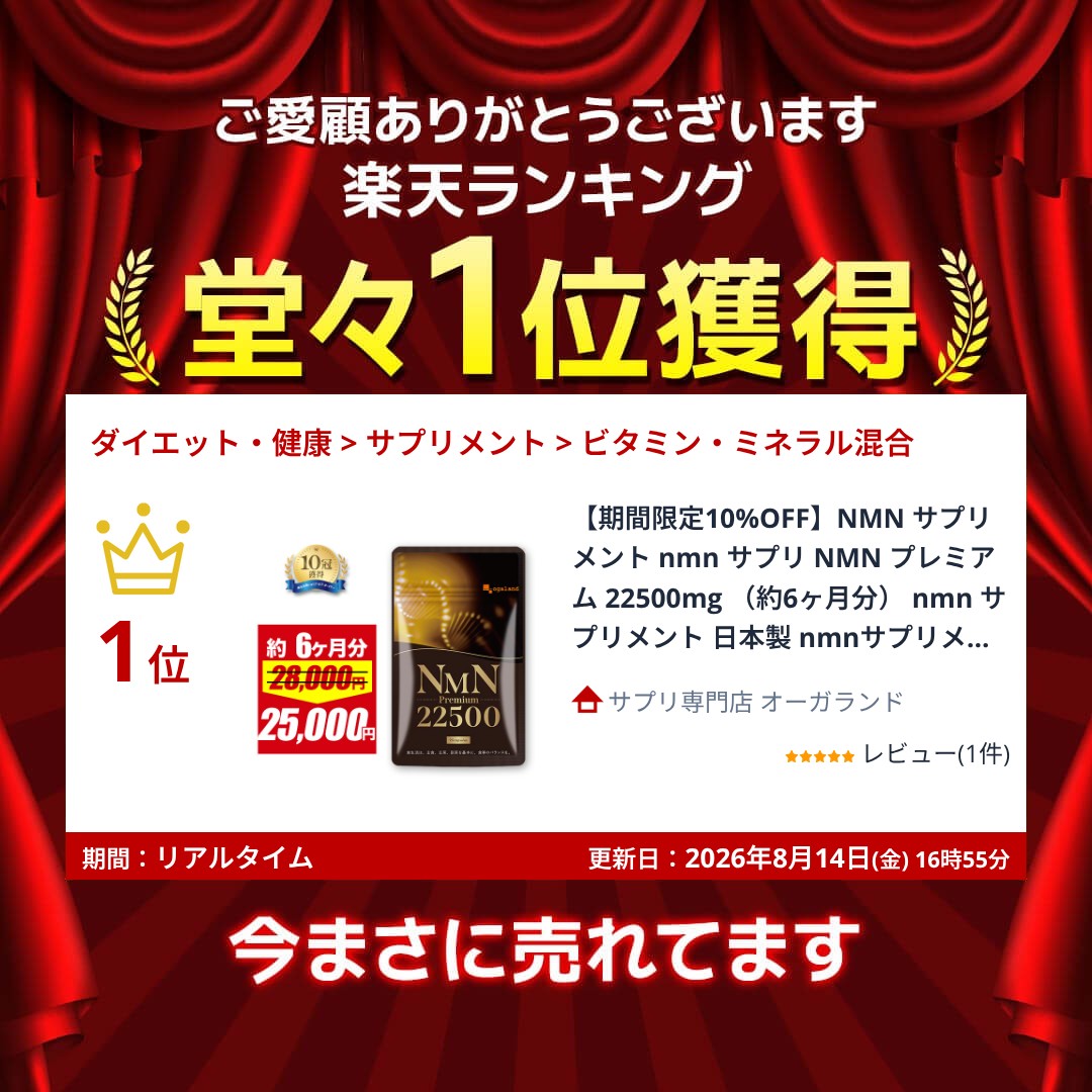 【24H限定ポイント10倍】NMN サプリメント nmn サプリ NMN プレミアム 22500mg （約6ヶ月分） nmn サプリメント 日本製 nmnサプリメント β-NMN NMN ビタミンB3 ナイアシン ニコチンアミド モノヌクレオチド 美容 健康 大容量 180日分 半年分 ポイント消化 送料無料 oga-10268625 サプリ専門店 オーガランド サンプル画像2