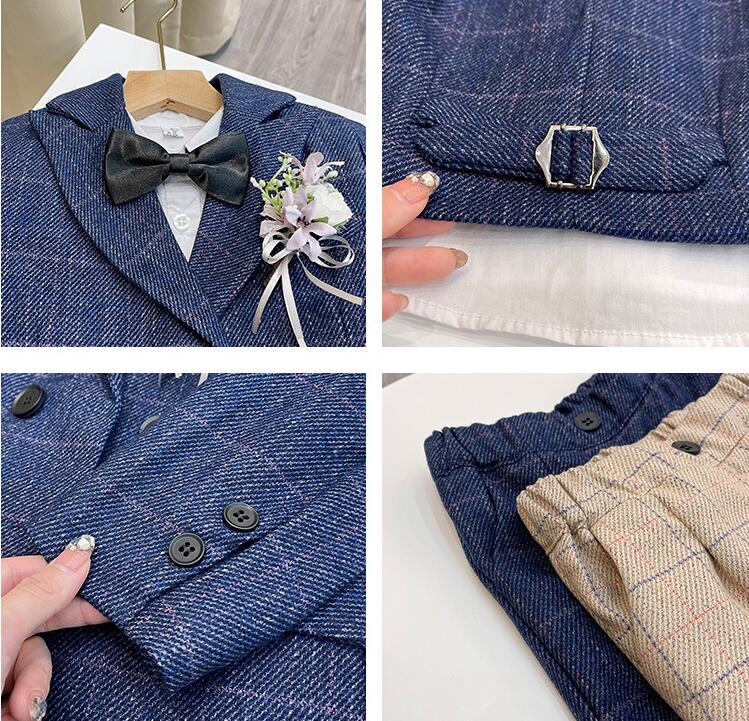 【送料無料】子供服 男の子スーツ 子ども キッズスーツ チェック柄 上下セット 2点...