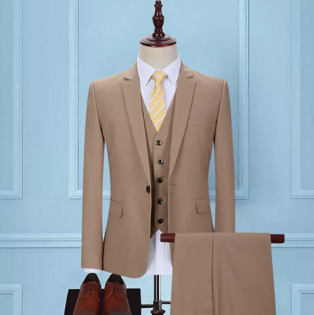 ビジネススーツ メンズスーツセット セットアップ カジュアルスーツ 2点セット ジャケット+パンツ カーキ 紳士服 細身スーツ 韓国風 無地 スリムスーツ 通勤 二次会 披露宴 パーティー 冠婚葬祭 フォーマルスーツ 男性 スーツ 制服 人気 上下セットネット通販 成人式　振袖　レンタル