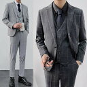 【送料無料】メンズスーツ スリムスーツ チェック柄 スーツ メンズ 通勤 結婚式 スーツセット フォーマルスーツ 2点セット ジャケット+パンツ 上下セット イ...