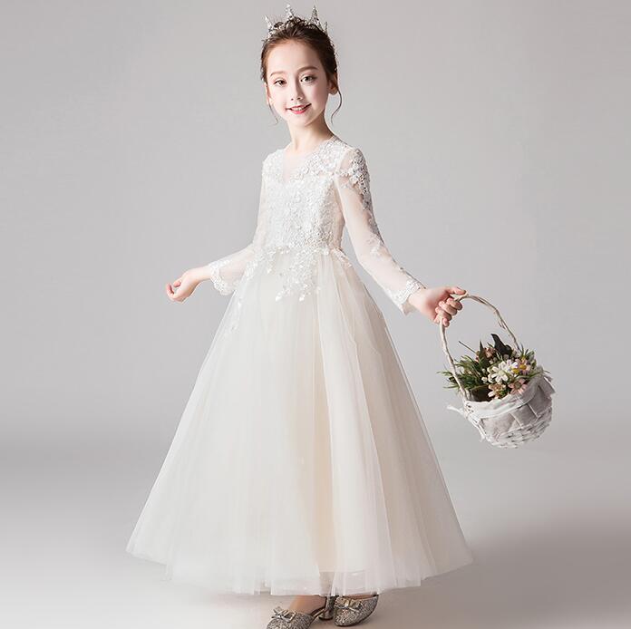 【送料無料】子どもドレス フォーマルドレス キッズ用 ドレス ロングドレス ワンピース 長袖 プリンセスドレス 七五三 パーティードレス 子供 子供ドレス 女の子ドレス 花刺繍 ジュニア ガールズ 誕生日 結婚式 フラワーガール 発表会 演奏会 キッズドレス ベビー 子供服 2