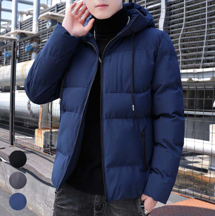 【送料無料】ダウンジャケット メンズ 冬服 ダウンコート ショートコート アウター 中綿コート ビジネスコート 韓国風 厚手 暖かい フード付き 防寒 防風 中綿ジャケット 綿入れ 通勤 通学 おしゃれ カジュアル お兄系 大きいサイズ ネイビー グレー ブラック 激安