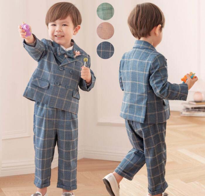 【送料無料】子供服 フォーマルスーツ 3点セットセットアップ チェック柄 長袖 ジャケット 春夏秋冬 男の子スーツ 結婚式スーツ 小学校 紳士服 上下セット キッズスーツ 卒園式 卒業式 入学式 七五三 子どもスーツ お受験 誕生日 80 90 100 110 120 130