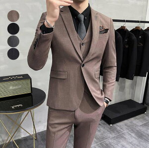 フォーマルスーツ 披露宴 紳士服 メンズスーツ スーツセット メンズ ビジネススーツ 3点セット ジャケット+パンツ+黒シャツ セットアップ シングルスーツ 結婚式スーツ パーティー 通勤 卒業式スーツ 成人式 大きいサイズ S-7XL 韓国風 カジュアルキャンペーン