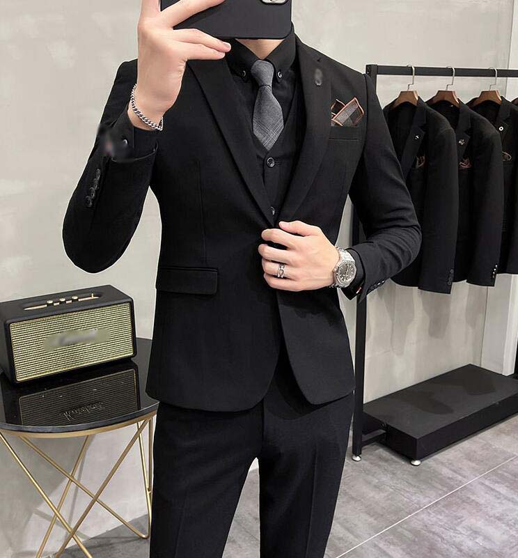 【激安！セール 送料無料 】メンズスーツ 結婚式スーツ メンズ 披露宴 紳士服 シングルスーツ ビジネススーツ 4点セット ジャケット+ベスト+パンツ+黒シャツ フォーマルスーツ スーツセット パーティー 通勤 卒業式 成人式 韓国風 カジュアル セットアップ 大きいサイズ