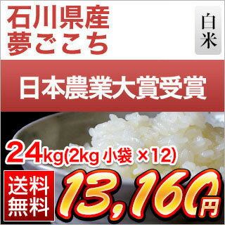 新米 令和元年 (2019年) 石川県産 夢ごこち 白米・玄米 24kg(2kg×1...