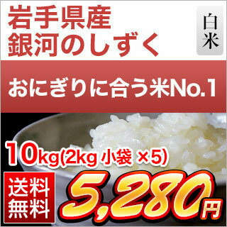 令和元年産(2019年) 岩手県産 銀河のしずく 白米 ＜デビューして2年連続特A評価＞ 10kg（2kg×5袋）【送料無料】【米袋は真空包装】