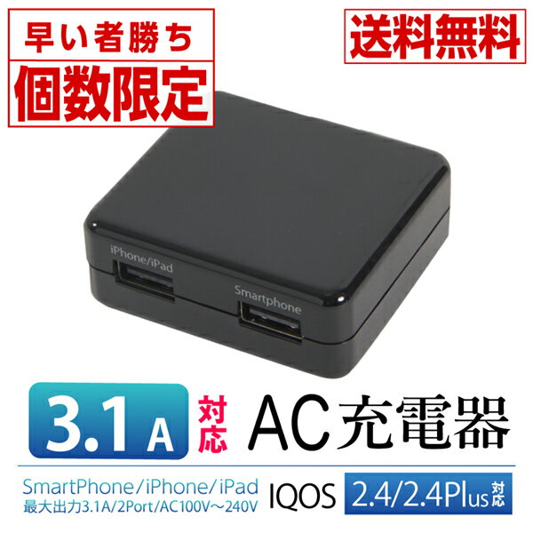 送料無料【月間優良ショップ】[激安] 携帯充電器 AC充電器iPhone iPod スマートフォン 3.1A 急速充電 スマホ 【ブラック・ホワイト】 01U23100SP ゆうメール バレンタイン ホワイトデー格安通販　バレンタイン　人気　ランキング