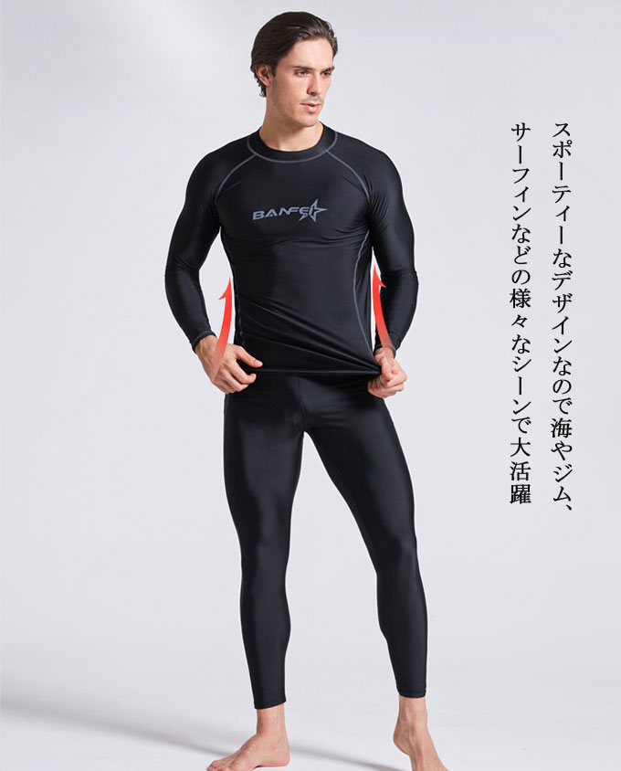 フィットネス水着 メンズ セットアップ 上下セット 水着 競泳水着 長袖 ロングパンツ 9分丈 半袖 スイムパンツ ハーフパンツ ショートパンツ ウェットスーツ スイミングウェア スイムパンツ 水陸両用 海 プール 日焼け防止 送料無料