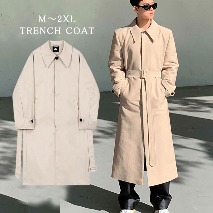 樂天商城 - トレンチコート メンズ 長袖 コート ロング スプリングコート シンプル ロング丈 秋 コート 韓国 ファッション アウター ビジネス 細身 スリム 無地 メンズファッション 通学 通勤 秋新作 送料無料