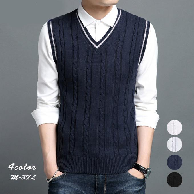 ニットベスト メンズ Vネックベスト アウター トップス セーター ノースリーブ ゆったり 着痩せ 薄手 ..