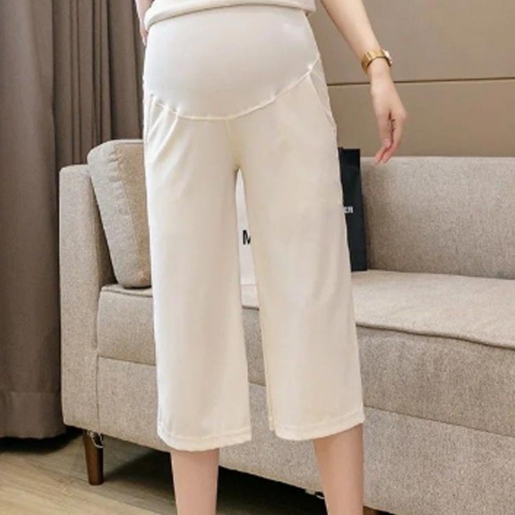 接触冷感 マタニティ パンツ 七分丈 産前産後 妊婦服 夏 春 夏用 薄手 涼しい 通気 速乾 伸縮性 ズボン マタニティウェア ガウチョ ワイドパンツ ウエスト調節可能 部屋着 妊婦服 レディース ボトムス ゆったり ハイウエスト 薄手 無地
