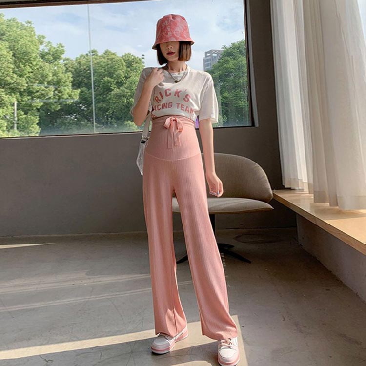 マタニティパンツ ワイドパンツ 春 夏 春夏 夏用 冷感 産前産後 妊婦 妊娠 初期 中期 リブ マタニティ ズボン ずぼん レギンス ルーム パンツ ゆったり 楽ちん 美脚 無地 ウエスト調節可能 かわいい カジュアル おしゃれ 2