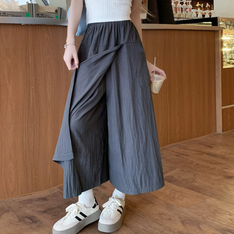 ワンプライスの接触冷感 ワイドパンツ レディース ラップパンツ パンツ ひんやり 吸汗速乾 軽くて涼しい ガウチョパンツ ボトムス カジュアル きれいめ フレアパンツ ラップスカート風 無地 スカーチョ 巻きスカート ウエストゴム 袴パンツ ゆったり 8分丈 ナチュラル 春 夏｜アングル3