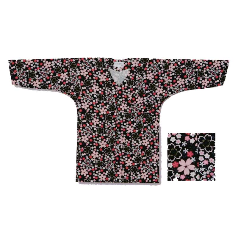 鯉口シャツ 黒地に桜 No.641