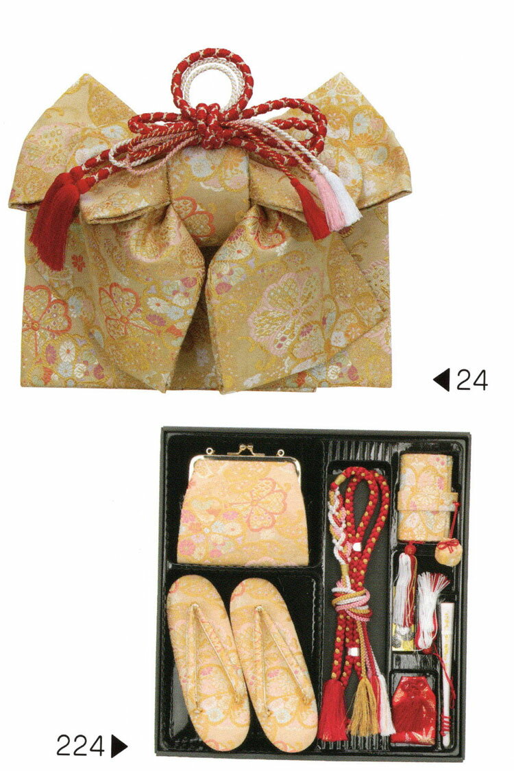 結び帯 はこせこ5点　ペアーセット 七五三からお正月まで、さまざまな晴れの日に大活躍します。 【　結び帯 はこせこ　ペアーセット　】 七五三の七歳のお祝いに豪華な帯と箱せこセットはいかがですか？ 着物を彩るのにかかせない小物類です。 草履やバッグなどがセットになっています。 箱せこセットとは、草履、バック、丸絎（まるぐけ）又は 帯締、末広（扇子） お守り、筥迫（はこせこ）がセットになったものをいいます。 ●内容と説明 ［女児用結び帯］ 素材　ポリエステル、ナイロン サイズ　大　中　小　 ［草履］ 　S サイズ　小寸（16.5cm） 　M サイズ　中寸（18.0cm） 　L サイズ　大寸（21.0cm） ［バッグ］ ［丸絎］ 「まるぐけ」と言います。帯締の一種です。 丸い棒状になっており、芯に真綿が入っています。 七五三や花嫁衣装に用いられます。 ［末広］ 扇子のことです、縁起をかつぎ「すえひろ」と呼びます。 帯に挟みます。 ［筥迫］ 「はこせこ」と言います、箱迫とも書きます。 中にちり紙を入れ、衿の合わせ目、懐に少しはみ出させて携帯します。 江戸時代は武家の女性のたしなみであり、おしゃれのポイントでした。 今では七五三や花嫁衣装の装飾として残っています。 ［お守り］ ●なおこのセットには髪飾りが付属していません。 髪飾りもご希望の方は別途お求め下さい。 店在庫欠品の場合はメーカーよりお取り寄せ後の発送になります、 ご了承下さい。 ※受注発注品のため御注文後メーカーに在庫を確認し、納期のご連絡をいたします。 　発送までには通常4日から7日、状況により一週間以上の 　お時間が必要となる場合がございます。 　お急ぎの場合には事前にお問い合わせください。結び帯 はこせこ5点　ペアーセット 七五三からお正月まで、さまざまな晴れの日に大活躍します。 【　結び帯 はこせこ　ペアーセット　】 七五三の七歳のお祝いに豪華な帯と箱せこセットはいかがですか？ 着物を彩るのにかかせない小物類です。 草履やバッグなどがセットになっています。 箱せこセットとは、草履、バック、丸絎（まるぐけ）又は 帯締、末広（扇子） お守り、筥迫（はこせこ）がセットになったものをいいます。 ●内容と説明 ［女児用結び帯］ 素材　ポリエステル、ナイロン サイズ　大　中　小　 ［草履］ 　S サイズ　小寸（16.5cm） 　M サイズ　中寸（18.0cm） 　L サイズ　大寸（21.0cm） ［バッグ］ ［丸絎］ 「まるぐけ」と言います。帯締の一種です。 丸い棒状になっており、芯に真綿が入っています。 七五三や花嫁衣装に用いられます。 ［末広］ 扇子のことです、縁起をかつぎ「すえひろ」と呼びます。 帯に挟みます。 ［筥迫］ 「はこせこ」と言います、箱迫とも書きます。 中にちり紙を入れ、衿の合わせ目、懐に少しはみ出させて携帯します。 江戸時代は武家の女性のたしなみであり、おしゃれのポイントでした。 今では七五三や花嫁衣装の装飾として残っています。 ［お守り］ ●なおこのセットには髪飾りが付属していません。 髪飾りもご希望の方は別途お求め下さい。 店在庫欠品の場合はメーカーよりお取り寄せ後の発送になります、 ご了承下さい。 ※受注発注品のため御注文後メーカーに在庫を確認し、納期のご連絡をいたします。 　発送までには通常4日から7日、状況により一週間以上の 　お時間が必要となる場合がございます。 　お急ぎの場合には事前にお問い合わせください。