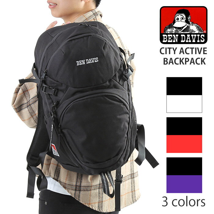 BEN DAVIS ベンデイビス City Active Backpack リュックサック バックパック デイパック 28L 大容量 2ルーム 多機能 メンズ レディース 黒 刺繍入り ブランド おしゃれ 大きめ 通勤 通学 中学生 高校生 アウトドア スポーツ BDW-8001