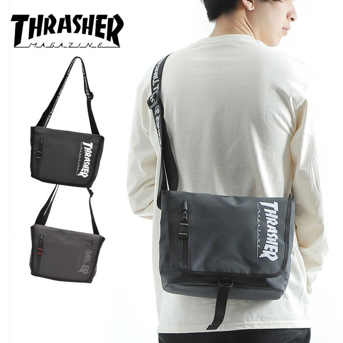 ＼10%OFFクーポン配布／ 【メール便送料無料】THRASHER Messenger Bag スラッシャー メッセンジャー バッグ ショルダーバッグ メンズ レディース 斜め掛け ミニショルダー スケボー スケートボード スノボ ストリート ブラック ロゴ 男 男女兼用 おすすめ THR-122