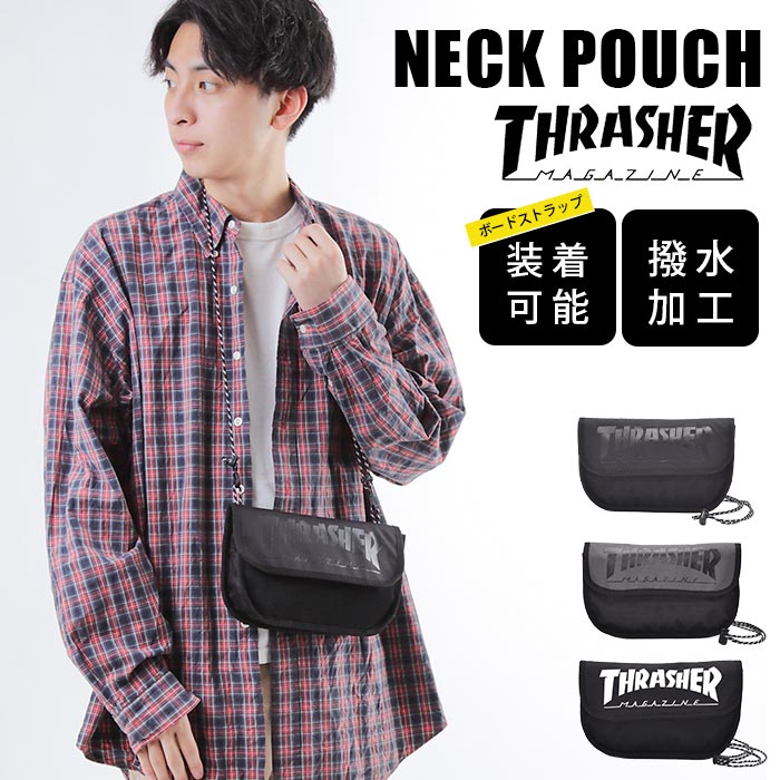 スラッシャー サコッシュ メンズ ＼10%OFFクーポン配布／ スラッシャー THRASHER ショルダーバッグ 撥水 撥水加工 生地 お洒落 ネックポーチ スポーティー ロゴ ワンショルダー ブランド アウトドア 斜め掛け 取り外し可能 メンズ レディース 散歩 さんぽ ぽーち サコッシュ