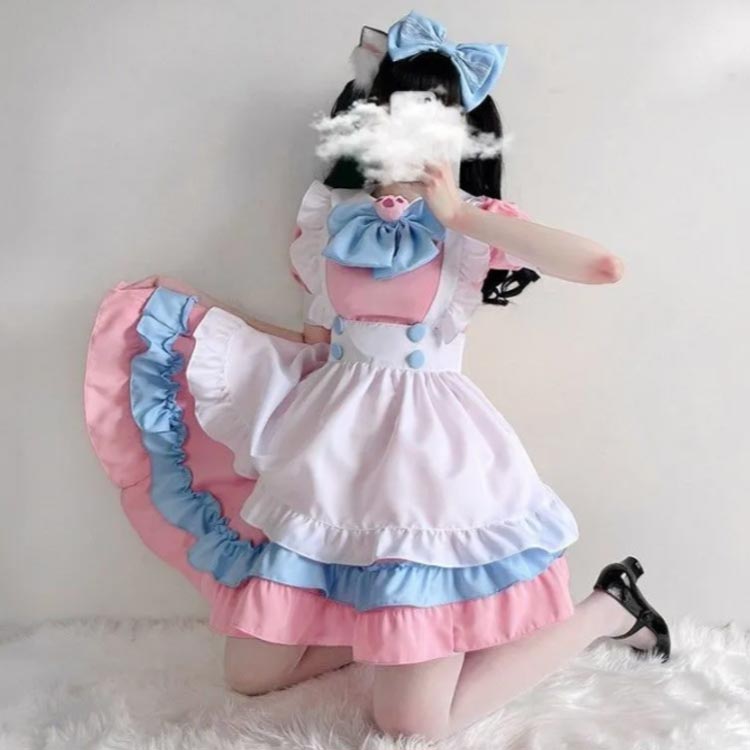 コスプレ ワンピース レディース メイド服 仮装 衣装 カフェ コスチューム 衣装 かわいい ロリータ リボン 定番 萌え フリル 清楚 可憐 ウェイトレス 豪華セット イベント 学園祭 文化祭 余興 大きいサイズ ハロウィン