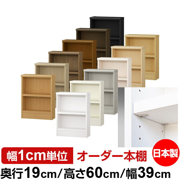 固定棚のない全棚板可動のフルオープン構造 本棚 CD，DVD，コミックの大量収納に最適　棚板は耐荷重性に優れたタフタイプ　当店独自の全棚板移動1.5cmピッチが選べます　低ホルムアルデヒド　F★★★★サイズ奥行19cm×高さ60cm×幅39cm側板（内寸）16.2cm側板（外寸）17.5cm有効内寸幅外寸幅−（マイナス）3.6cm材　質プリント紙化粧繊維板塗　装ウレタン樹脂塗装棚　板厚さ25mmイージーロック棚1枚棚　板耐荷重左の耐荷重基準値表を参照棚　板奥行15.8cm【イージーロックタイプ】奥行19cm×高さ60cm×幅39cm