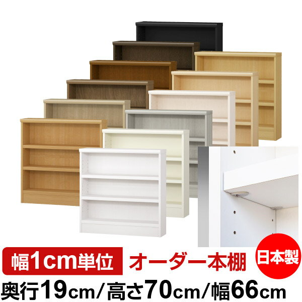 日本製 本棚 F★★★★ 低ホルムアルデヒド【イージーロック棚受タイプ】オーダー 本棚 収納 棚 書棚 ラック サイズオーダー 薄型 オーダーマルチラック 奥行19cm 高さ70cm 幅66cm【耐荷重 タフタイプ】