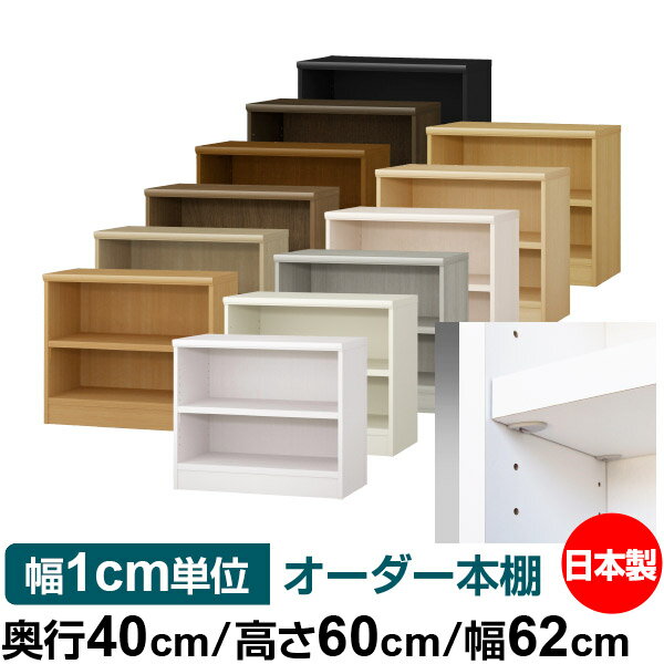 日本製 本棚 F★★★★ 低ホルムアルデヒド【イージーロック棚受タイプ】オーダー 本棚 収納 棚 書棚 ラック サイズオーダー 大容量【送料無料】オーダーマルチラック 奥行40cm 高さ60cm 幅62cm【耐荷重 タフタイプ】