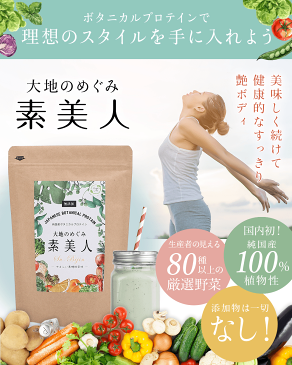 純国産 ダイエット プロテイン 大地のめぐみ 素美人 80種以上の厳選国産野菜使用 500g 黒糖抹茶味 ソイプロテイン 女性 専用 おからパウダー 大豆パウダー 抹茶 配合 食物繊維 オリゴ糖 ミネラル カルシウム マグネシウム 無添加 砂糖不使用 ロカボ ボディメイク 送料無料