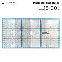 金亀 COTTON BOLL カラーワイドスケール 15×30cm ブルー（キルト quilt キルティング ピースワーク ピース作り 簡単 早い 楽 型紙 カット カッター ハンドメイド ハワイアン キルター 方眼 定規 見やすい 縫い代）